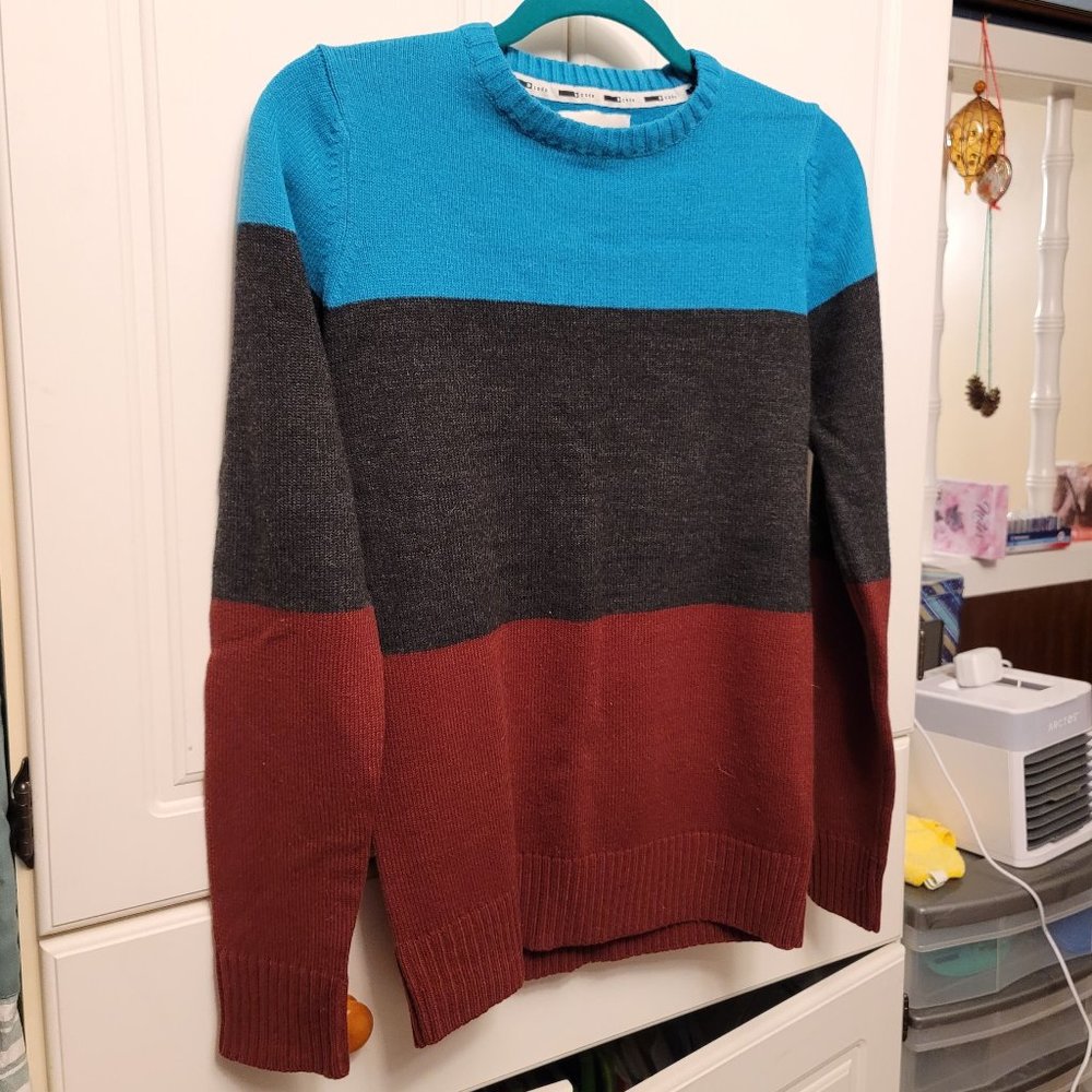Code Colour Block Knit Crewneck Sweater